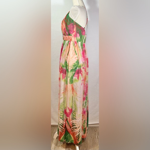 VENUS Tropical Maxi Dress Women’s Size 6 Empire Waist Pink and Green Floral - Picture 3 of 8
